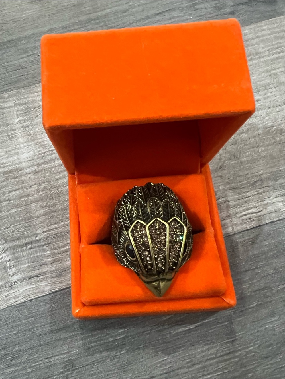 Kurt Geiger Jewelry Gold Ring Size 7 Eagle Head Crystal Pave Statement Ring
